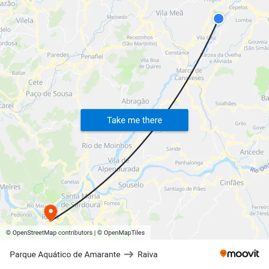 Parque Aquático de Amarante to Raiva map