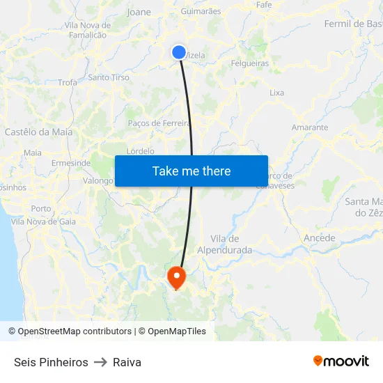 Seis Pinheiros to Raiva map