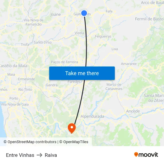 Entre Vinhas to Raiva map