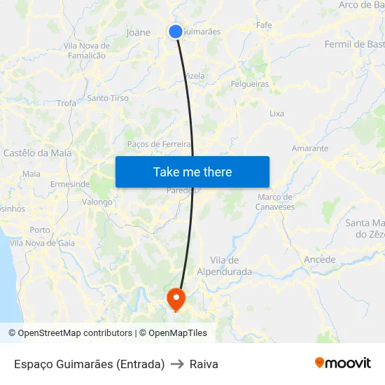 Espaço Guimarães (Entrada) to Raiva map