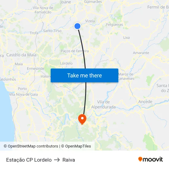 Estação CP Lordelo to Raiva map