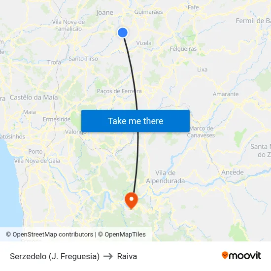 Serzedelo (J. Freguesia) to Raiva map