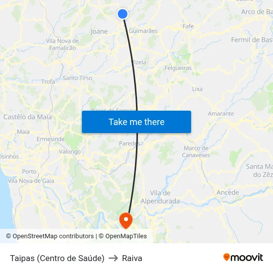 Taipas (Centro de Saúde) to Raiva map