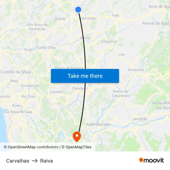 Carvalhas to Raiva map