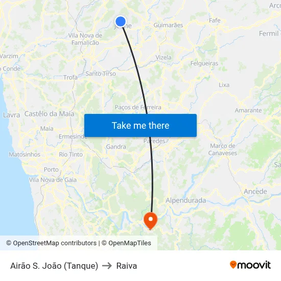 Airão S. João (Tanque) to Raiva map