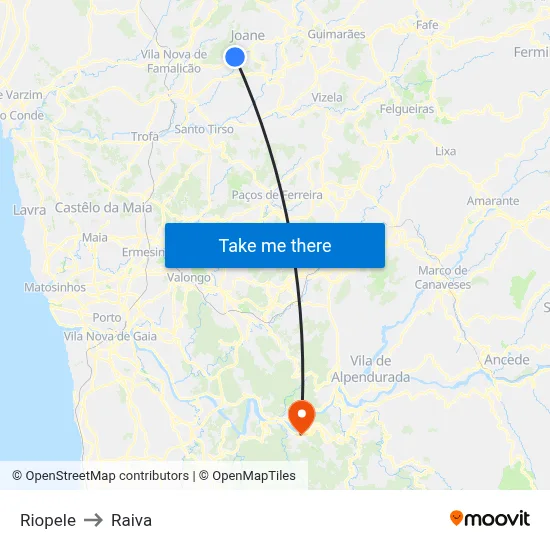 Riopele to Raiva map