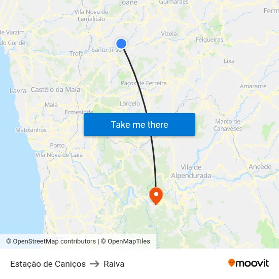 Estação de Caniços to Raiva map
