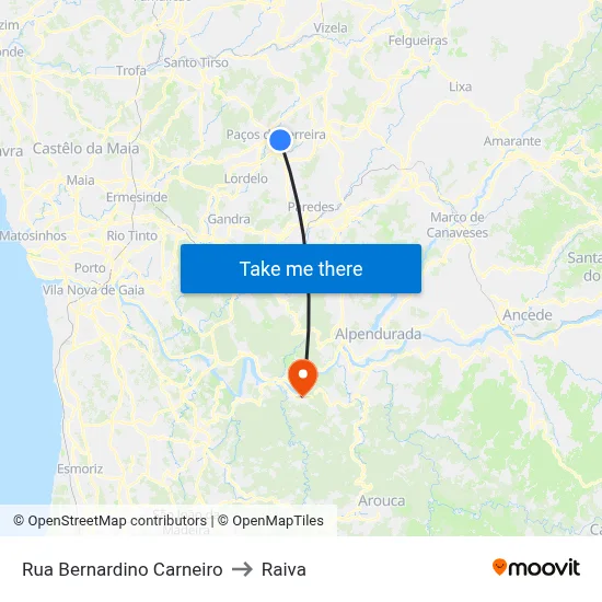 Rua Bernardino Carneiro to Raiva map