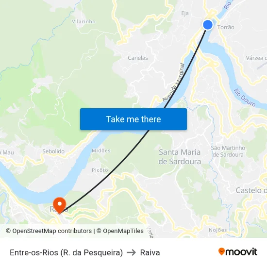 Entre-os-Rios (R. da Pesqueira) to Raiva map