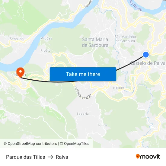 Parque das Tílias to Raiva map