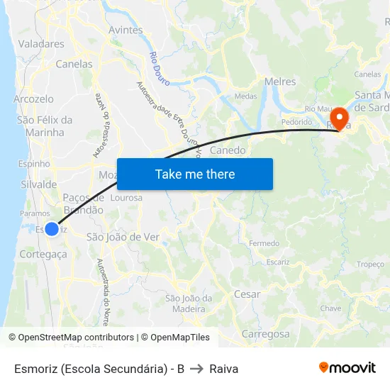 Esmoriz (Escola Secundária) - B to Raiva map