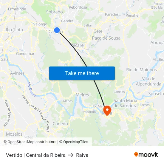 Vertido | Central da Ribeira to Raiva map