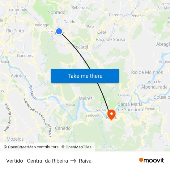 Vertido | Central da Ribeira to Raiva map