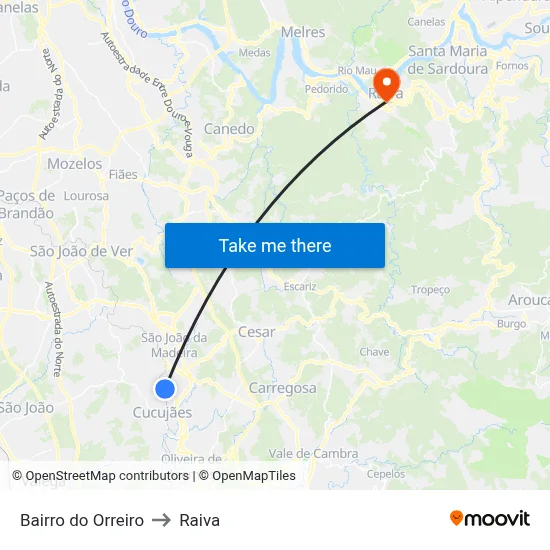 Bairro do Orreiro to Raiva map