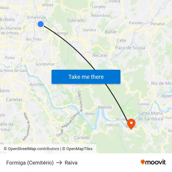 Formiga (Cemitério) to Raiva map
