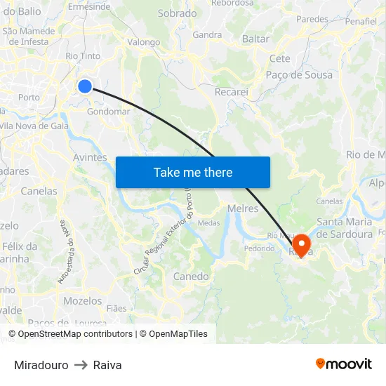 Miradouro to Raiva map