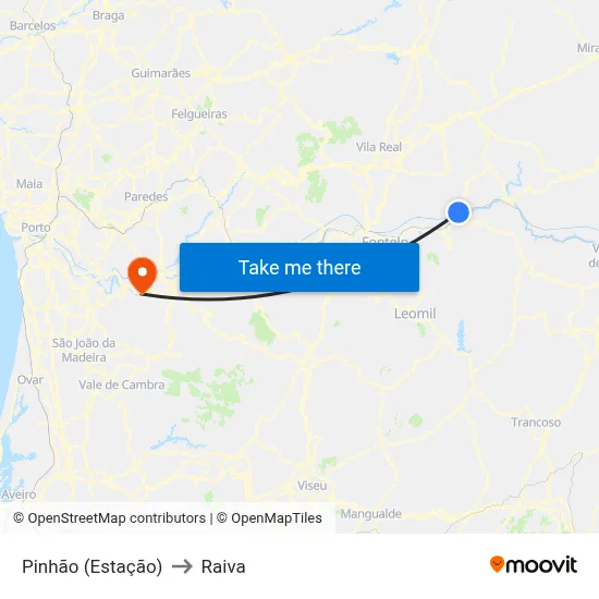 Pinhão (Estação) to Raiva map