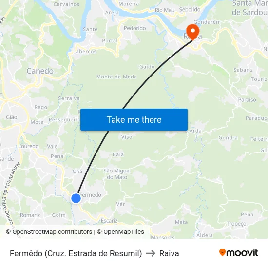 Fermêdo (Cruz. Estrada de Resumil) to Raiva map