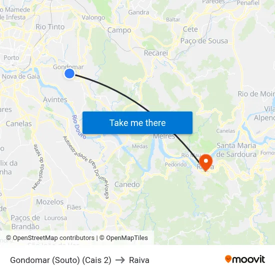 Gondomar (Souto) (Cais 2) to Raiva map