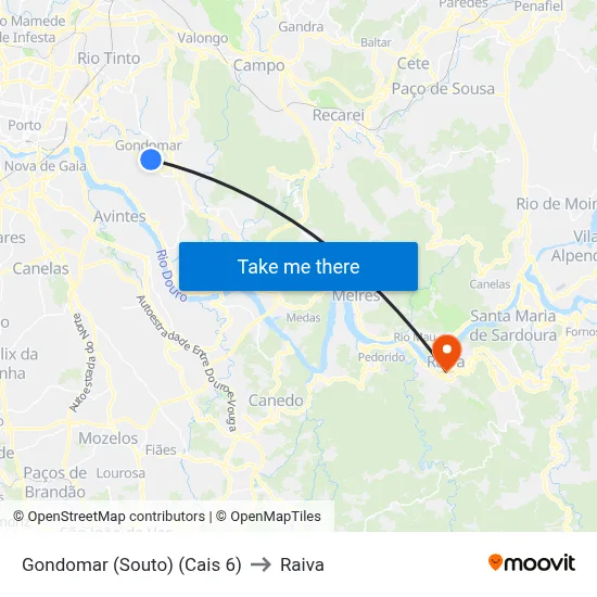 Gondomar (Souto) (Cais 6) to Raiva map