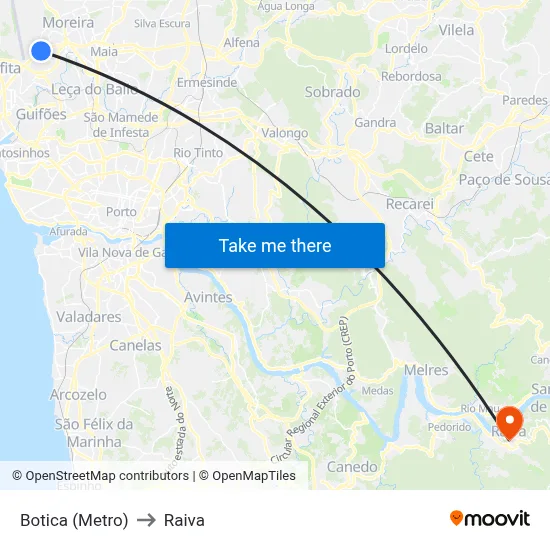 Botica (Metro) to Raiva map