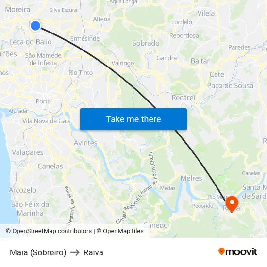 Maia (Sobreiro) to Raiva map