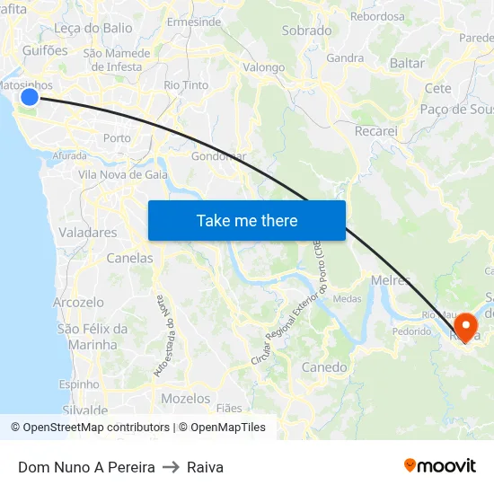 Dom Nuno A Pereira to Raiva map
