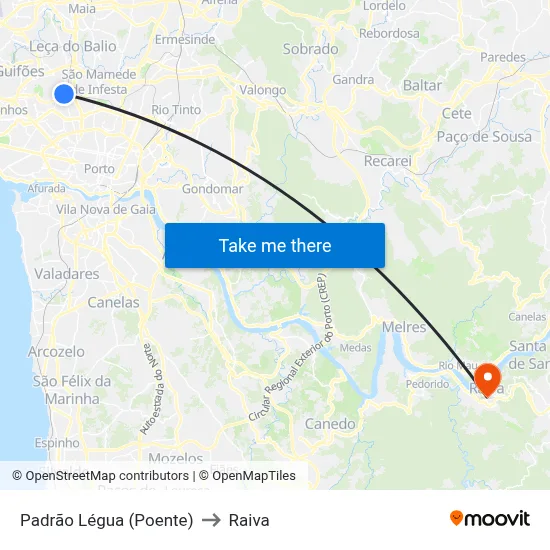 Padrão Légua (Poente) to Raiva map