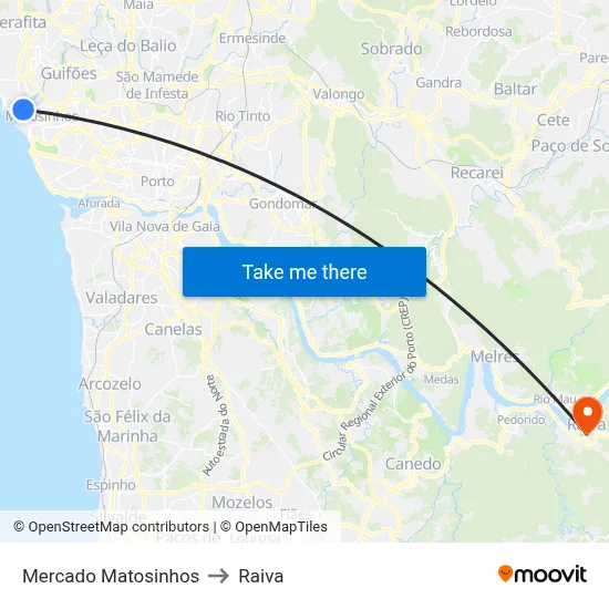 Mercado Matosinhos to Raiva map