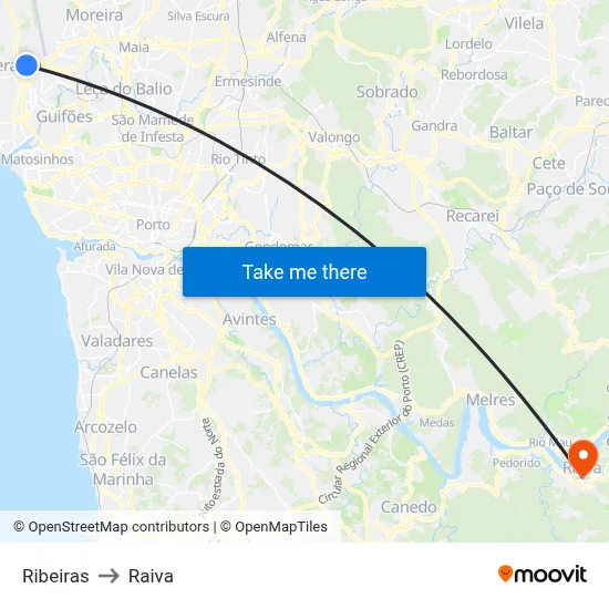 Ribeiras to Raiva map