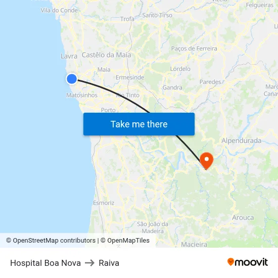 Hospital Boa Nova to Raiva map