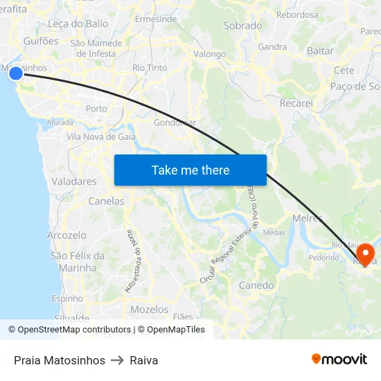 Praia Matosinhos to Raiva map