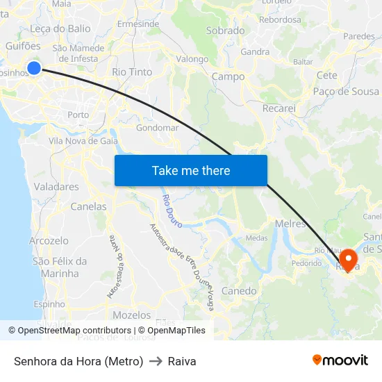 Senhora da Hora (Metro) to Raiva map