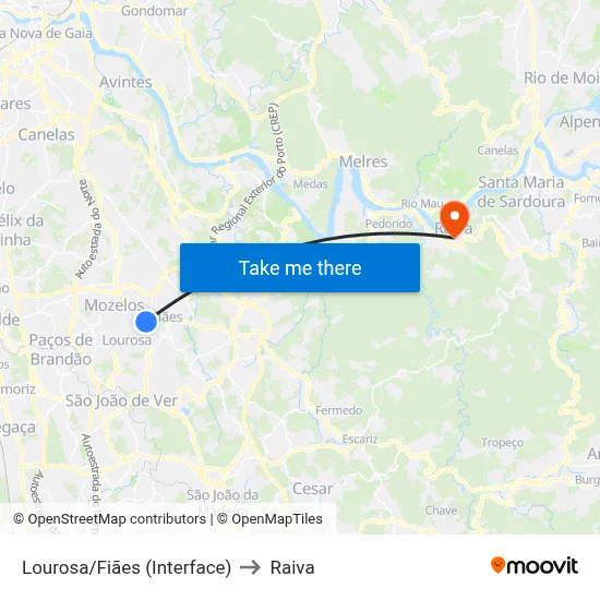 Lourosa/Fiães (Interface) to Raiva map