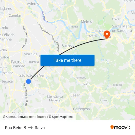 Rua Beire B to Raiva map