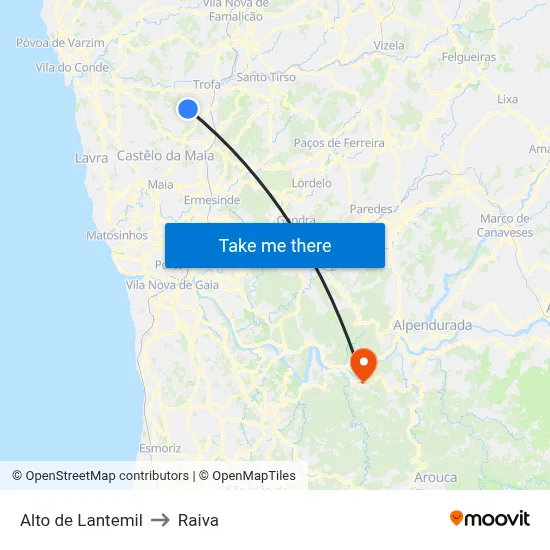 Alto de Lantemil to Raiva map