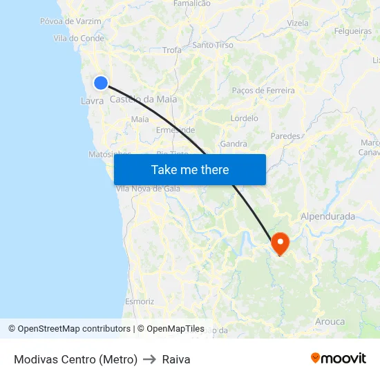 Modivas Centro (Metro) to Raiva map