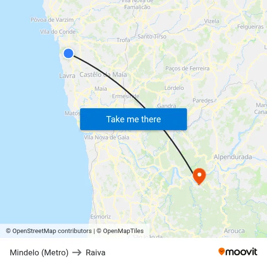Mindelo (Metro) to Raiva map