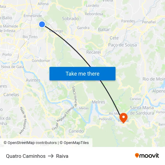 Quatro Caminhos to Raiva map