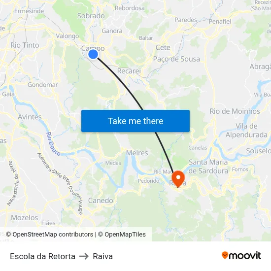 Escola da Retorta to Raiva map
