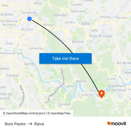 Bom Pastor to Raiva map