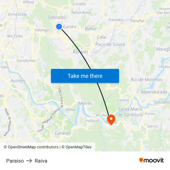 Paraiso to Raiva map