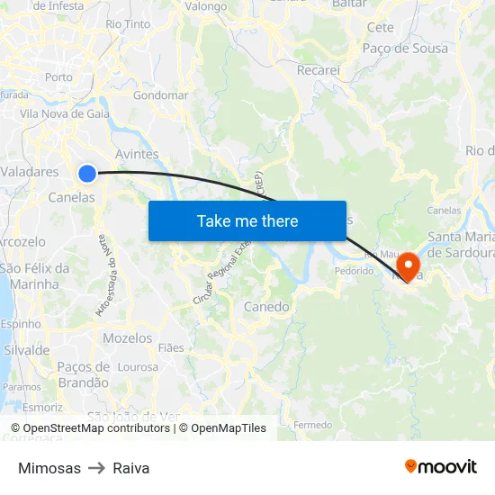 Mimosas to Raiva map