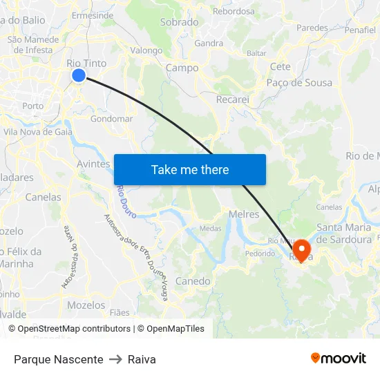 Parque Nascente to Raiva map