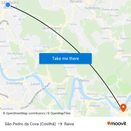 São Pedro da Cova (Covilhã) to Raiva map