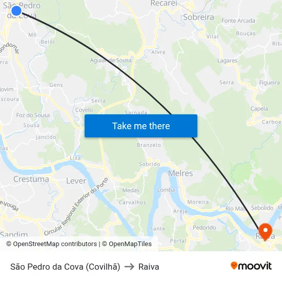 São Pedro da Cova (Covilhã) to Raiva map