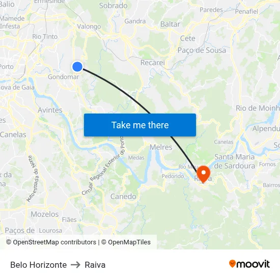 Belo Horizonte to Raiva map