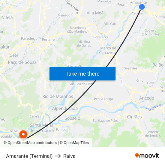 Amarante (Terminal) to Raiva map