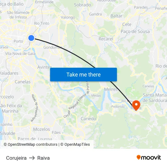 Corujeira to Raiva map