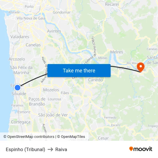 Espinho (Tribunal) to Raiva map